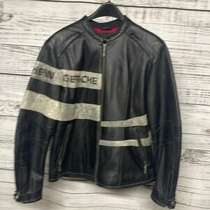 Hein Gericke Women's Motorcycle Leather Jacket Size 12 Black Cream